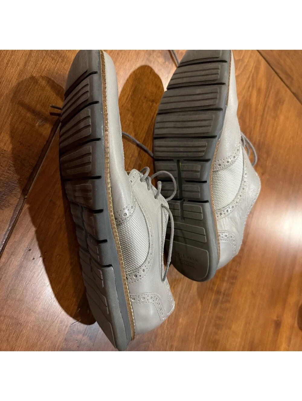 Cole Haan Men's Gray Leather and Mesh Wingtip Dress Shoes Size 9.5 M